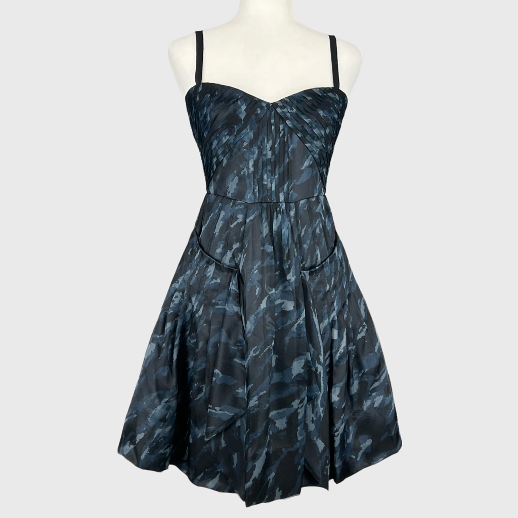 Bcbgmaxazria Womens Silk Corset Short Cocktail Dress Blue Gray Sleeveless Size 2